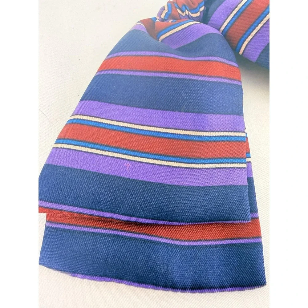 Vintage Symphony Scarfs Silk Bow Brooch Pin 70s Purple Stripe‎ Secretary USA